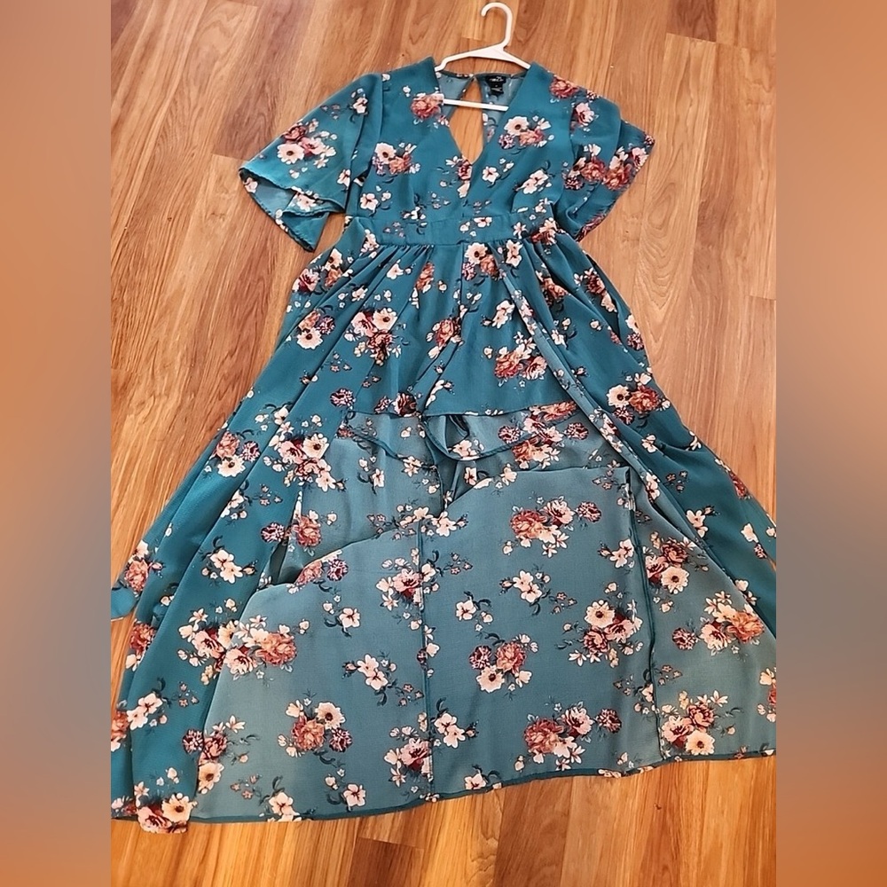 Rue21 Teal Floral Dress Romper long over Shirt